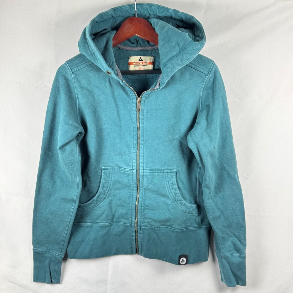 American Giant Womens Teal Blue 100% Cotton Full Zip Hoodie Sweatshirt Size M